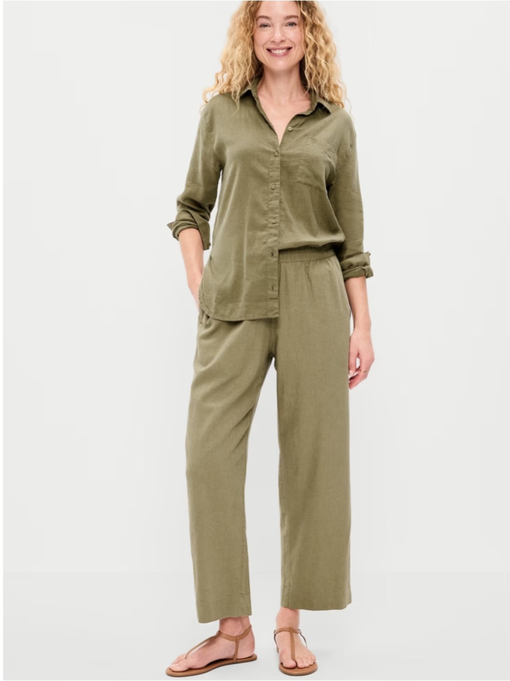 Old Navy Olive High-Rise Straight Ankle Pants Linen Blend